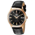 Orient '2nd Gen Bambino Version I' Japanese Automatic Stainless Steel and Leather Dress Watch, Black Dial, Rose Gold Accents