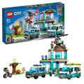 LEGO® City Emergency Vehicles HQ 60371 Building Toy Set; Includes a 2-Level HQ, Fire Helicopter, Police SUV, Ambulance, Crook’s Motorbike, Park Setting and 5 Minifigures; for Kids Aged 6+