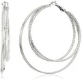 Guess Smooth and Textured Wire Silver Hoop Earrings, One Size, Silver, glass stone
