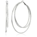 Guess Smooth and Textured Wire Silver Hoop Earrings, One Size, Silver