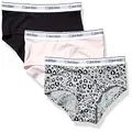 Calvin Klein Little Girls' Kids Modern Cotton Hipster Underwear, Multipack, 3 Pack - CK Leo Heather, Crystal Pink, Black Medium