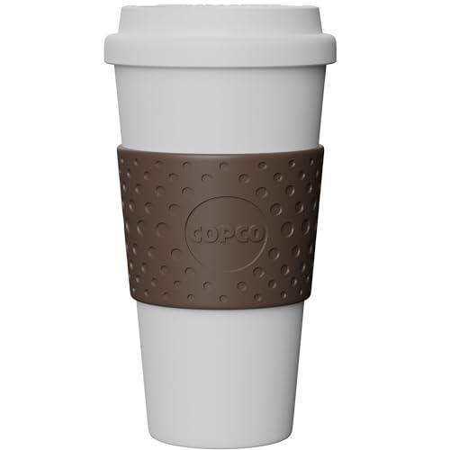 Copco Acadia Double Wall Insulated Plastic, Travel Mug with Non-Slip Sleeve, 16-Ounce, White/Brown