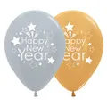Sempertex Happy New Year Latex Balloons 25 Pieces, 30 cm Size, Metallic Silver & Gold