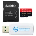 SanDisk Extreme Pro 128GB Micro Memory Card 4K V30 U3 SDXC Works with DJI Mavic Mini Drone Bundle with (1) Everything But Stromboli MicroSD & SD Card Reader