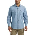 Wrangler Men's Long Sleeve Classic Woven Button Down Shirt, Light Chambray, Large US