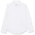 Calvin Klein Boys' Long Sleeve Slim Fit Dress Shirt, Style with Buttoned Cuffs & Shirttail Hem, White, 14