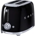 Smeg TSF01BLUK Retro 2 Slice Toaster, 6 Browning Levels, Extra-Wide Bread Slots, Defrost and Reheat Functions, Removable Crumb Tray, 950 W, Black