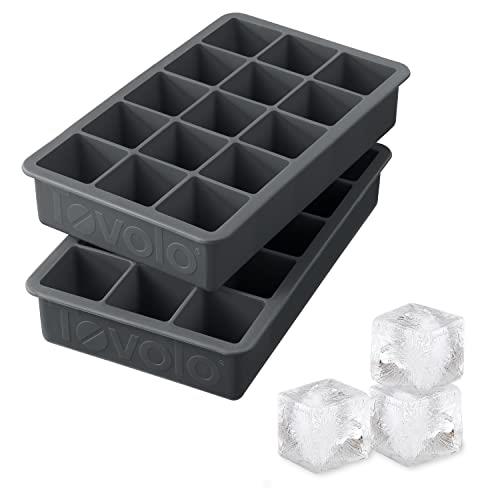 Tovolo Perfect Ice Mold Freezer Tray of 1.25-Inch Cubes for Whiskey, Bourbon, Spirits & Liquor, BPA-Free Silicone, Fade Resistant, Set of 2, Charcoal