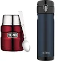 Thermos Stainless King Vacuum Insulated Food Jar, 470ml, Red, SK3000RAUS & Stainless Steel Vacuum Insulated Commuter Bottle, 470ml, Midnight Blue, JMW500MB4AUS