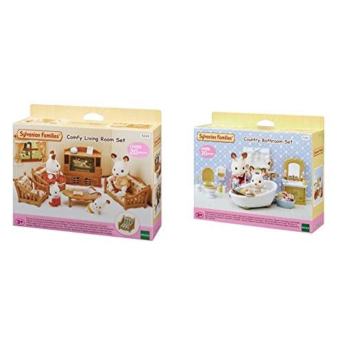 Sylvanian Families 5339 Comfy Living Room Set Accessories & 5286 Country Bathroom Set Furniture Toy