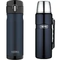 Thermos Stainless Steel Vacuum Insulated Commuter Bottle, 470ml, Midnight Blue, JMW500MB4AUS & Stainless King Vacuum Insulated Flask, 1.2L, Midnight Blue, SK2010MBAUS