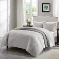Comfort Spaces Kienna Quilt Set-Luxury Double Sided Stitching Design Summer Blanket, Lightweight, Soft, All Season Bedding Layer, Matching Sham, Gray, Coverlet Twin/Twin XL(66"x90") 2 Piece