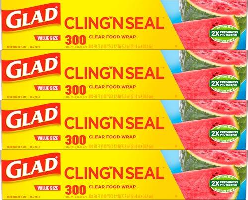 Glad ClingWrap Plastic Food Wrap - 300 Square Foot Roll - 4 Pack