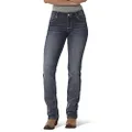 Wrangler Women's Premium Patch Mae Boot Cut Jean-Sits Above Hip, Dark Indigo, 9x34