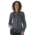 Wrangler Women's Long Sleeve Western Snap Work Shirt, Denim, Small