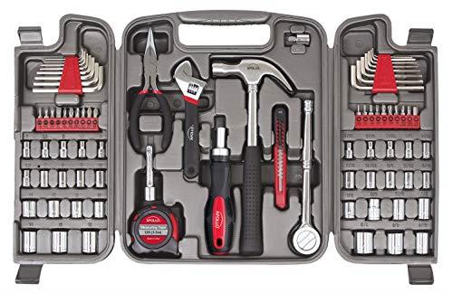 Apollo Tools 79 Piece Multi-Purpose Tool Set with Sockets, Basic Tool Kit for the Garage, Home or on the Road. Includes Essential Tools for Vehicle Maintenance and Repairs - DT9411, Gray