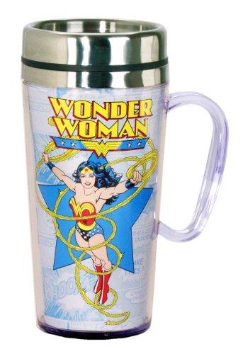 Spoontiques - Insulated Travel Mug - Wonder Woman Coffee Cup - Coffee Lovers Gift - Funny Coffee Mug - 15 oz - Multi