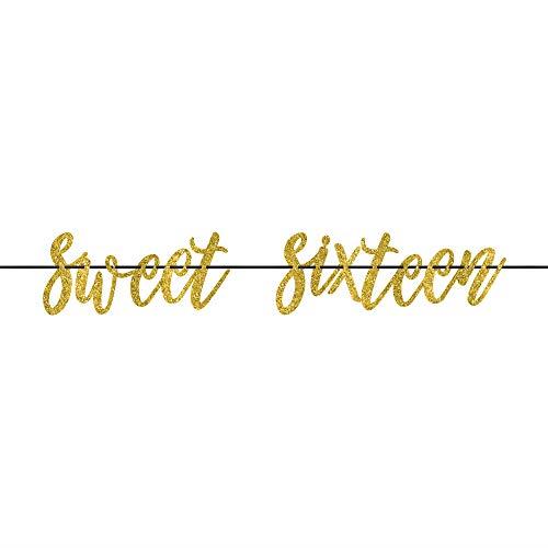 Amscan Elegant Sixteen Blush Gold Sweet Sixteen Glittered Ribbon Letter Banner