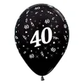Sempertex Age 40 Metallic Latex Balloons 6 Pieces, 30 cm Size, Black