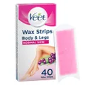 Veet Easy Gelwax Wax Strips Hair Removal for Normal Skin, 40 pack