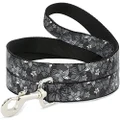 Dog Leash Hibiscus Collage Gray Shades 4 Feet Long 0.5 Inch Wide
