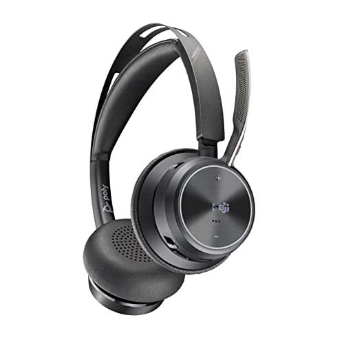 Poly - Voyager Focus 2 UC USB-A Headset (Plantronics) - Bluetooth Dual-Ear (Stereo) Headset with Boom Mic - USB-A PC/Mac Compatible - Active Noise Canceling - Works with Teams (Certified), Zoom & more, Black, Standard