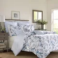 Laura Ashley Home - Queen Comforter Set, Reversible Cotton Bedding with Matching Shams, Stylish Home Decor for All Seasons (Chloe Blue, Queen)