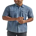 Wrangler Men's Short Sleeve Classic Twill Button Down Shirt, Dark Chambray, Large US