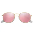 SOJOS Small Square Polarized Sunglasses for Men and Women Polygon Mirrored Lens SJ1072 with Gold Frame/Pink Mirrored Lens