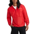 Champion Men's Packable Recycled Windbreaker, Wind-and Water-Resistant Hooded Jacket, Scarlet Small Script, Medium
