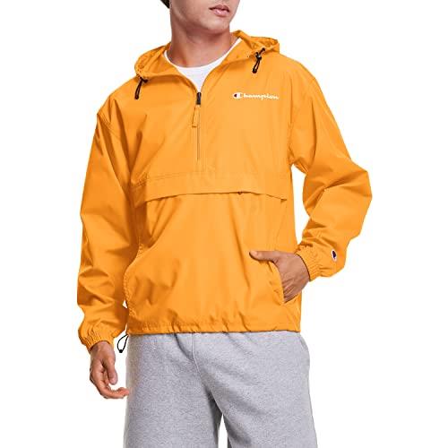 Champion Mens Packable Recycled Windbreaker Jacket, Wind- and Water-Resistant Hooded, C Gold-549369, Medium US