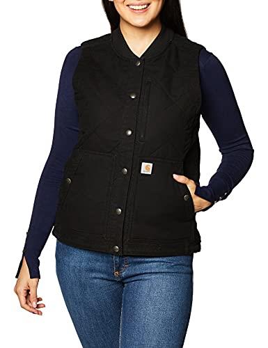 Carhartt womens Rugged Flex® Relaxed Fit Canvas Insulated Rib Collar Vest, Black, Medium