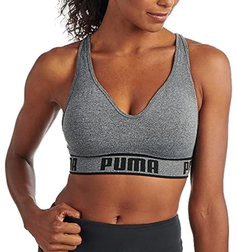 PUMA Women's Seamless Sports Bra, Grey/Black, Large