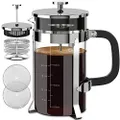 Upgraded French Press Coffee Maker 34oz 304 Stainless Steel French Press with 4 Filter Screens Heat Resistant Durable Easy Clean Borosilicate Glass Cold Brew Coffee Maker 100% BPA Free Glass Teapot