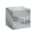 Gingko Cube LED Click Clock Alarm Clock with Sound Activation (Time, Date & Temperature), Marble/White LED