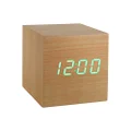 Gingko Cube LED Click Clock Alarm Clock with Sound Activation (Time, Date & Temperature), Beech/Green LED