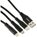 Pisen 3-in-1 Lightning + USB-C + Micro-USB Aluminum Alloy Braided Charging Cable, 1.5 Meter
