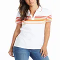 Nautica Womens Classic Fit Striped V-Neck Collar Stretch Cotton Polo Shirt, Hibiscus, X-Large US