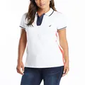Nautica Women's Toggle Accent Short Sleeve Soft Stretch Cotton Polo Shirt, Bright White, X-Large