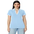 Nautica Womens Classic Fit Striped V-Neck Collar Stretch Cotton Polo Shirt, Della Robbia Blue, Large US
