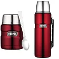 Thermos Stainless King Vacuum Insulated Food Jar, 470ml, Red, SK3000RAUS & Stainless King Vacuum Insulated Flask, 1.2L, Red, SK2010RAUS
