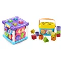 VTech Turn & Learn Cube - Interactive Cube and Shape sorter - 150553 - Purple & Fisher-Price Baby's First Blocks