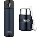 Thermos Stainless Steel Vacuum Insulated Commuter Bottle, 470ml, Midnight Blue, JMW500MB4AUS & Stainless King Vacuum Insulated Food Jar, 470ml, Midnight Blue, SK3000MBAUS