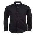 Calvin Klein Boys' Long Sleeve Sateen Dress Shirt, Style with Buttoned Cuffs & Shirttail Hem, Black, 14