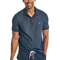 Nautica Men's Classic Short Sleeve Solid Performance Deck Polo Shirt, Navy, Large