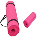 Signature Fitness All Purpose 1/2-Inch Extra Thick High Density Anti-Tear Exercise Yoga Mat and Knee Pad with Carrying Strap, Pink