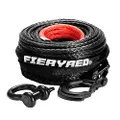 FieryRed Synthetic Winch Rope 30M, 23,809LBS/10,800KG Load Capacity, Winch Line Cable 10MM Diameter with D Ring Shackle Steel Hook UV Resistant Nylon Protect Sleeve for ATV UTV SUV (Black)
