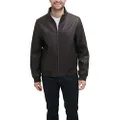 Tommy Hilfiger Men's Smooth Lamb Faux Leather Unfilled Bomber Jacket, Dark Brown, M