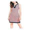 Nautica Women's Breton Stripes Sleeveless V-Neck Stretch Cotton Polo Dress, Pale Coral, XX-Large