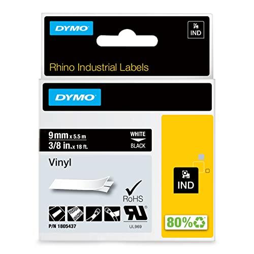 DYMO Rhino Industrial Vinyl Label, 9mm, White Text on Black Vinyl